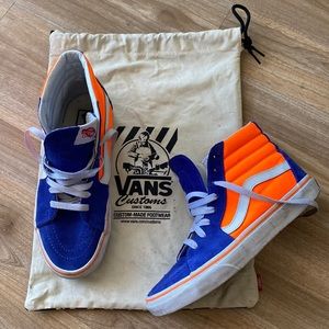 Custom Vans sk8 hi- hi tops - blue and orange, leather and canvas